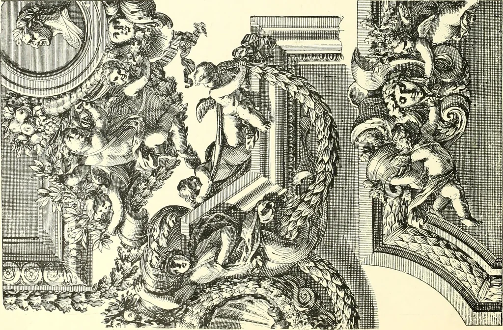 An illustration from An historical guide to French interiors, furniture, decoration, woodwork, & allied arts during the last half of the seventeenth century, the whole of the eighteenth century, and the earlier part of the nineteenth, 1900, leaf 54