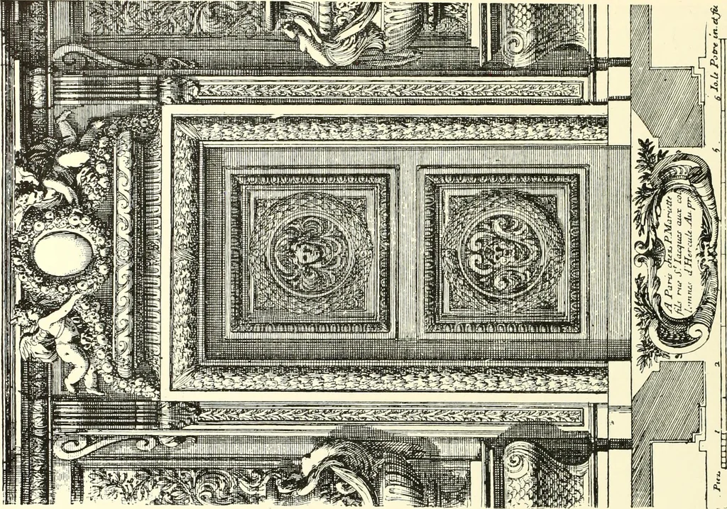 An illustration from An historical guide to French interiors, furniture, decoration, woodwork, & allied arts during the last half of the seventeenth century, the whole of the eighteenth century, and the earlier part of the nineteenth, 1900, leaf 56