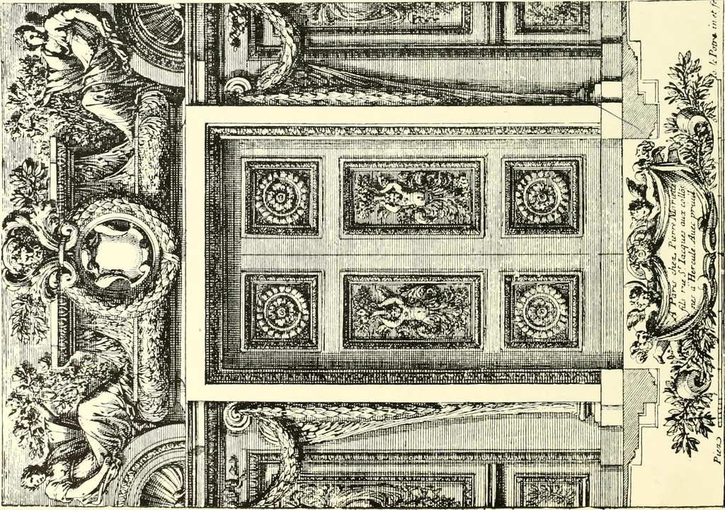 An illustration from An historical guide to French interiors, furniture, decoration, woodwork, & allied arts during the last half of the seventeenth century, the whole of the eighteenth century, and the earlier part of the nineteenth, 1900, leaf 56