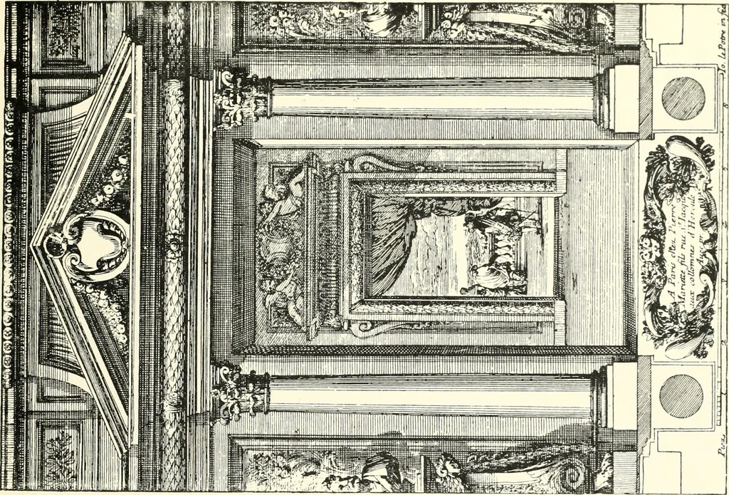 An illustration from An historical guide to French interiors, furniture, decoration, woodwork, & allied arts during the last half of the seventeenth century, the whole of the eighteenth century, and the earlier part of the nineteenth, 1900, leaf 57
