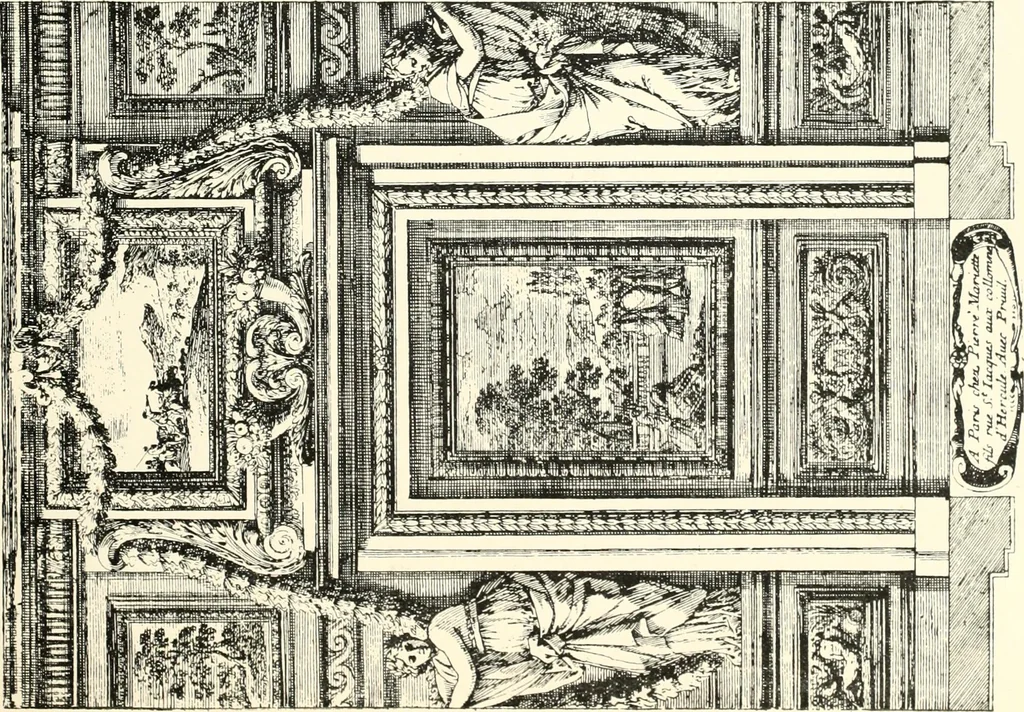 An illustration from An historical guide to French interiors, furniture, decoration, woodwork, & allied arts during the last half of the seventeenth century, the whole of the eighteenth century, and the earlier part of the nineteenth, 1900, leaf 57