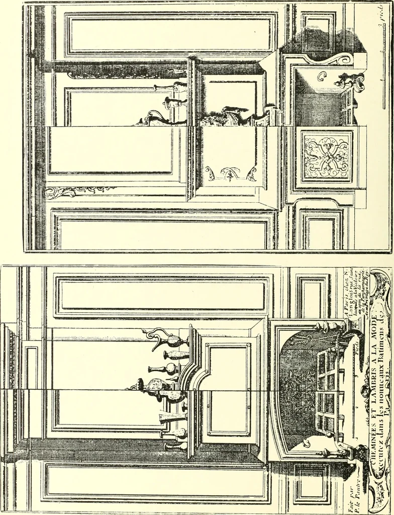 An illustration from An historical guide to French interiors, furniture, decoration, woodwork, & allied arts during the last half of the seventeenth century, the whole of the eighteenth century, and the earlier part of the nineteenth, 1900, leaf 58