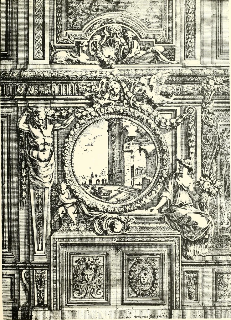 An illustration from An historical guide to French interiors, furniture, decoration, woodwork, & allied arts during the last half of the seventeenth century, the whole of the eighteenth century, and the earlier part of the nineteenth, 1900, leaf 61