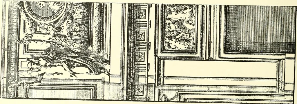 An illustration from An historical guide to French interiors, furniture, decoration, woodwork, & allied arts during the last half of the seventeenth century, the whole of the eighteenth century, and the earlier part of the nineteenth, 1900, leaf 64
