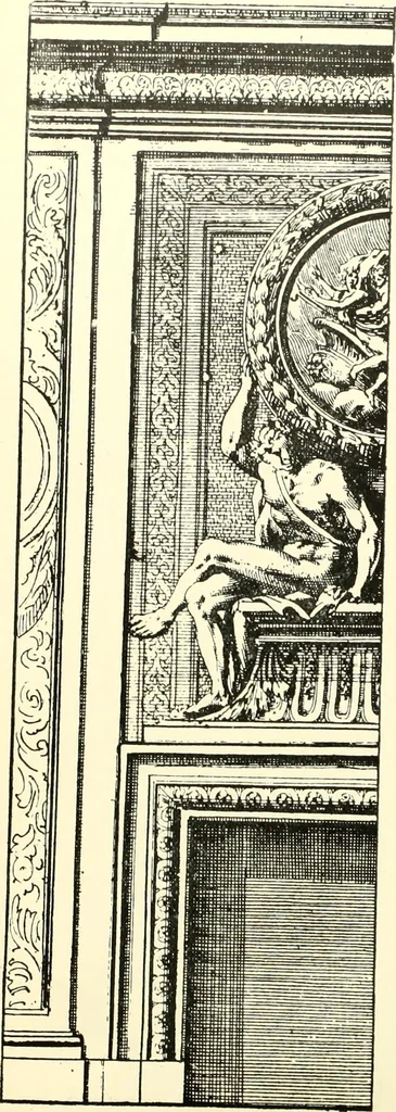 An illustration from An historical guide to French interiors, furniture, decoration, woodwork, & allied arts during the last half of the seventeenth century, the whole of the eighteenth century, and the earlier part of the nineteenth, 1900, leaf 64
