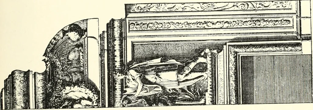 An illustration from An historical guide to French interiors, furniture, decoration, woodwork, & allied arts during the last half of the seventeenth century, the whole of the eighteenth century, and the earlier part of the nineteenth, 1900, leaf 65