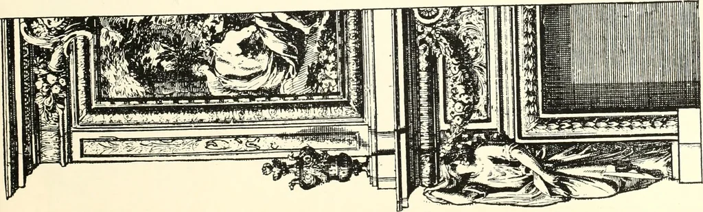 An illustration from An historical guide to French interiors, furniture, decoration, woodwork, & allied arts during the last half of the seventeenth century, the whole of the eighteenth century, and the earlier part of the nineteenth, 1900, leaf 65