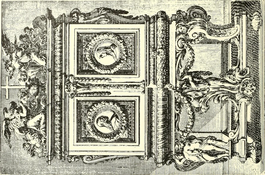 An illustration from An historical guide to French interiors, furniture, decoration, woodwork, & allied arts during the last half of the seventeenth century, the whole of the eighteenth century, and the earlier part of the nineteenth, 1900, leaf 66