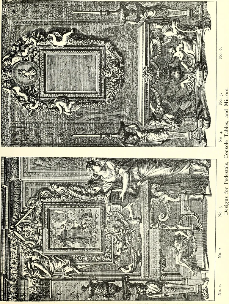An illustration from An historical guide to French interiors, furniture, decoration, woodwork, & allied arts during the last half of the seventeenth century, the whole of the eighteenth century, and the earlier part of the nineteenth, 1900, leaf 71