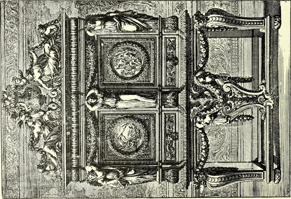 An illustration from An historical guide to French interiors, furniture, decoration, woodwork, & allied arts during the last half of the seventeenth century, the whole of the eighteenth century, and the earlier part of the nineteenth, 1900, leaf 72