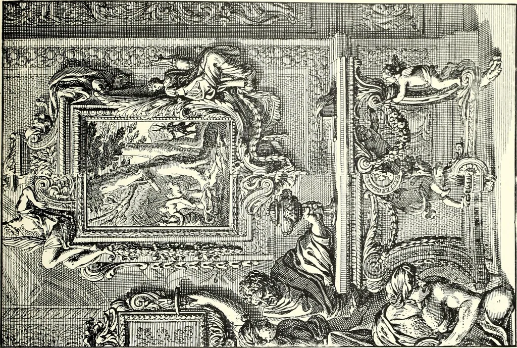 An illustration from An historical guide to French interiors, furniture, decoration, woodwork, & allied arts during the last half of the seventeenth century, the whole of the eighteenth century, and the earlier part of the nineteenth, 1900, leaf 73