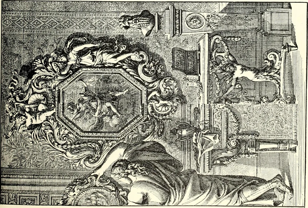An illustration from An historical guide to French interiors, furniture, decoration, woodwork, & allied arts during the last half of the seventeenth century, the whole of the eighteenth century, and the earlier part of the nineteenth, 1900, leaf 73
