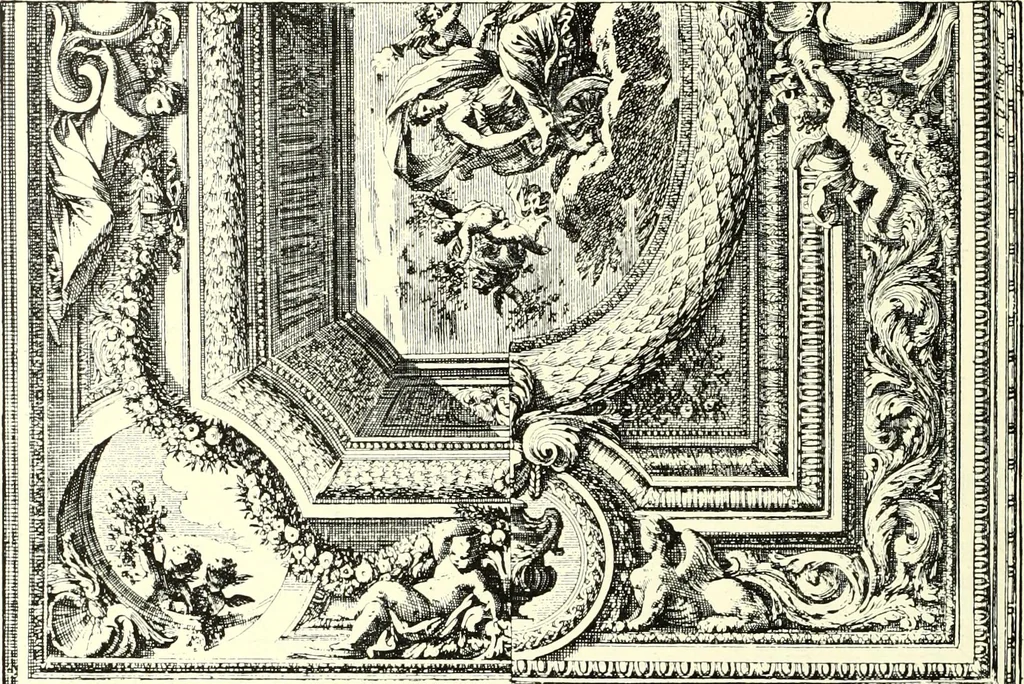 An illustration from An historical guide to French interiors, furniture, decoration, woodwork, & allied arts during the last half of the seventeenth century, the whole of the eighteenth century, and the earlier part of the nineteenth, 1900, leaf 74