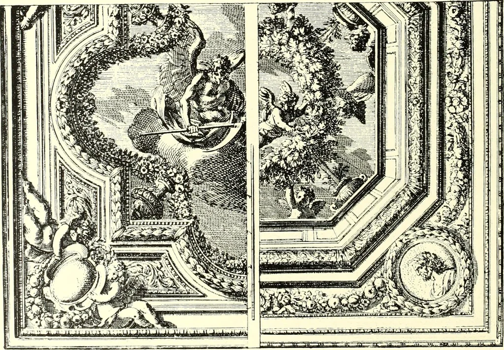 An illustration from An historical guide to French interiors, furniture, decoration, woodwork, & allied arts during the last half of the seventeenth century, the whole of the eighteenth century, and the earlier part of the nineteenth, 1900, leaf 74