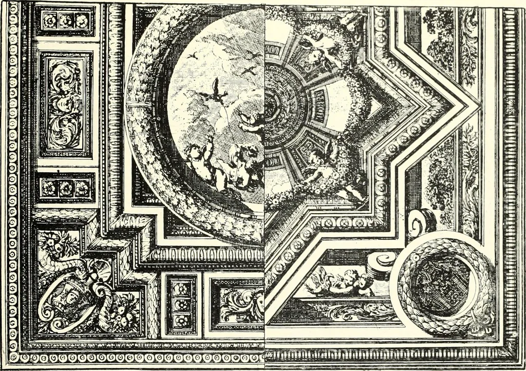 An illustration from An historical guide to French interiors, furniture, decoration, woodwork, & allied arts during the last half of the seventeenth century, the whole of the eighteenth century, and the earlier part of the nineteenth, 1900, leaf 75