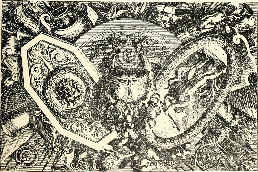 An illustration from An historical guide to French interiors, furniture, decoration, woodwork, & allied arts during the last half of the seventeenth century, the whole of the eighteenth century, and the earlier part of the nineteenth, 1900, leaf 77