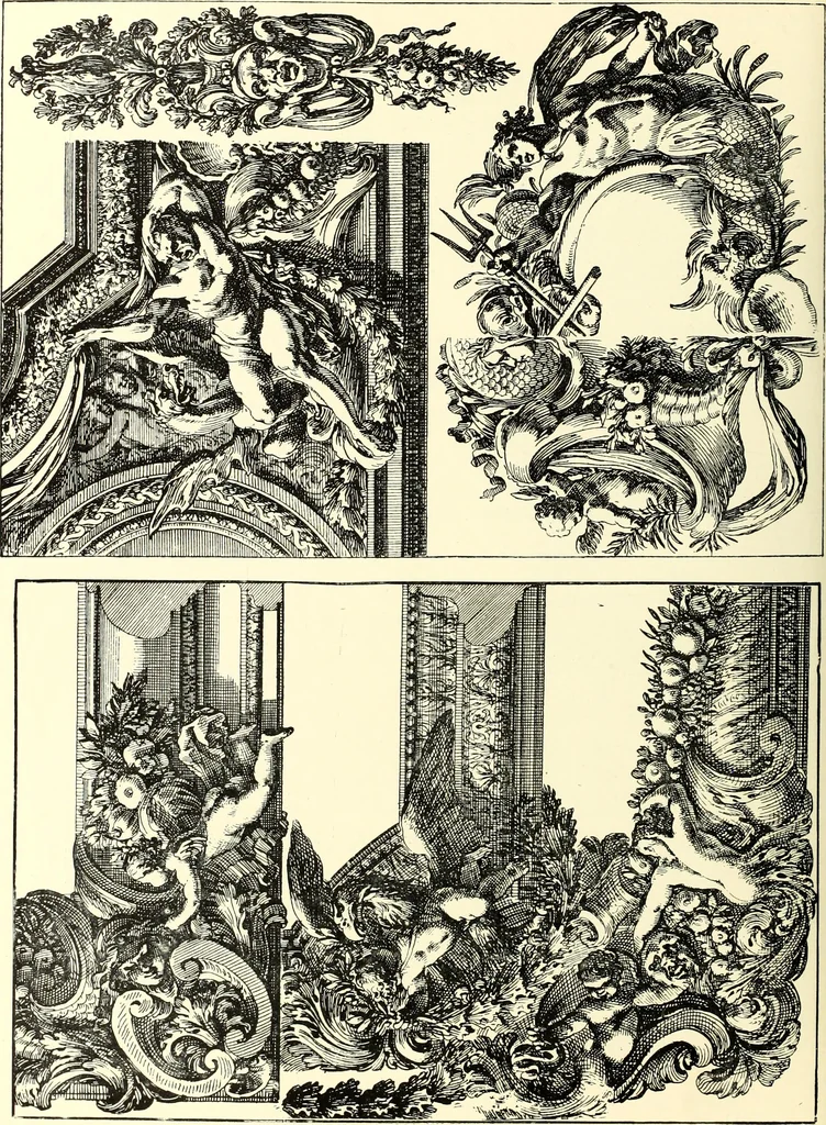 An illustration from An historical guide to French interiors, furniture, decoration, woodwork, & allied arts during the last half of the seventeenth century, the whole of the eighteenth century, and the earlier part of the nineteenth, 1900, leaf 80