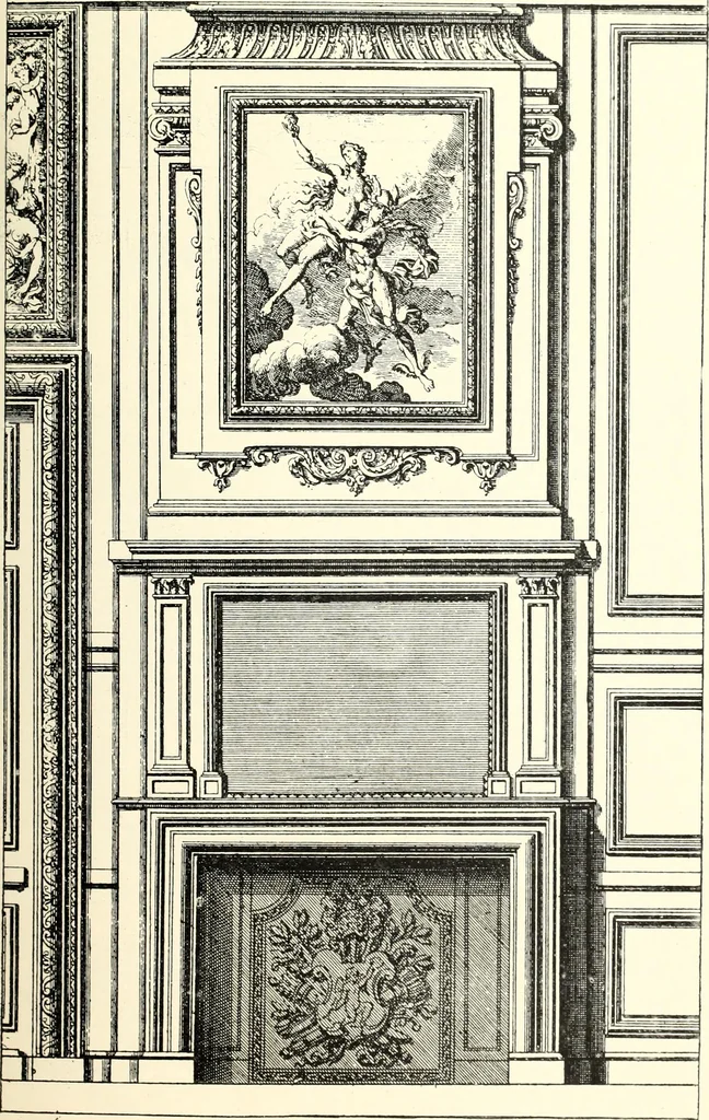 An illustration from An historical guide to French interiors, furniture, decoration, woodwork, & allied arts during the last half of the seventeenth century, the whole of the eighteenth century, and the earlier part of the nineteenth, 1900, leaf 81