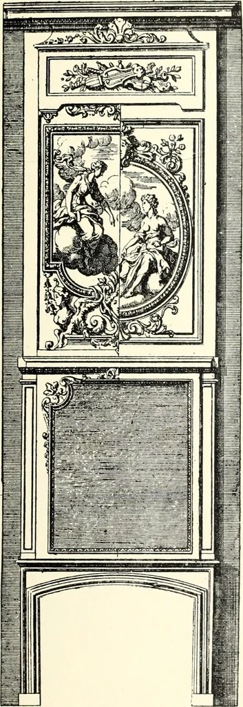 An illustration from An historical guide to French interiors, furniture, decoration, woodwork, & allied arts during the last half of the seventeenth century, the whole of the eighteenth century, and the earlier part of the nineteenth, 1900, leaf 83