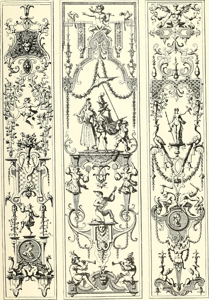 An illustration from An historical guide to French interiors, furniture, decoration, woodwork, & allied arts during the last half of the seventeenth century, the whole of the eighteenth century, and the earlier part of the nineteenth, 1900, leaf 85