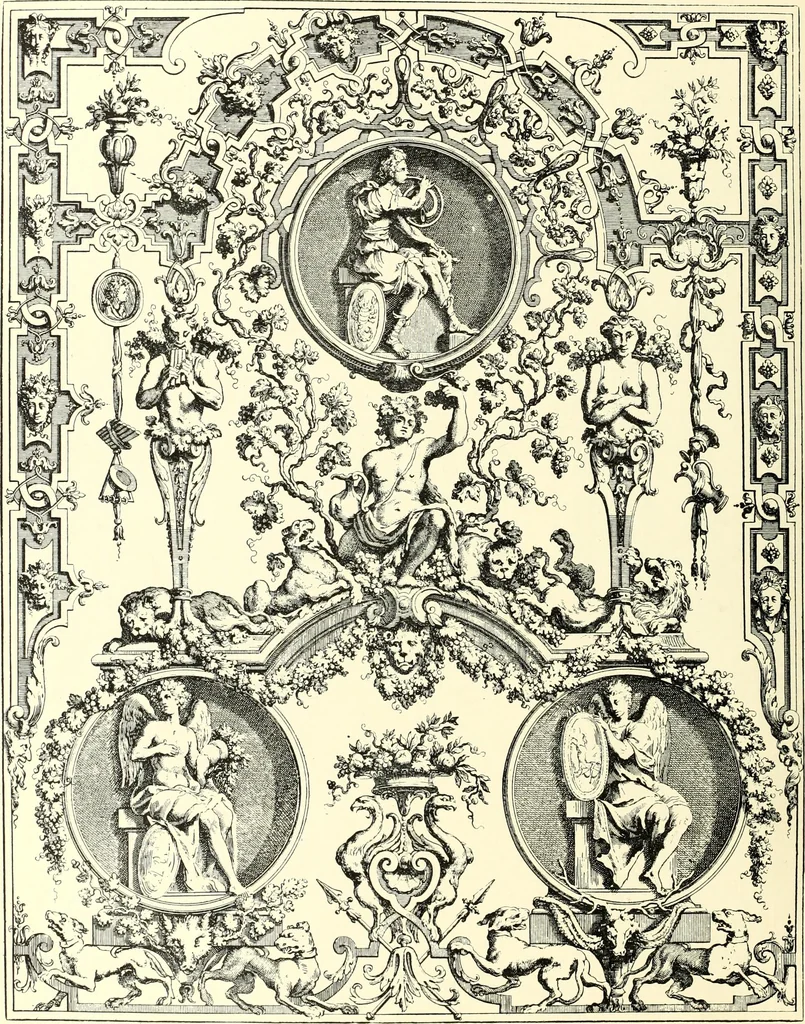 An illustration from An historical guide to French interiors, furniture, decoration, woodwork, & allied arts during the last half of the seventeenth century, the whole of the eighteenth century, and the earlier part of the nineteenth, 1900, leaf 88