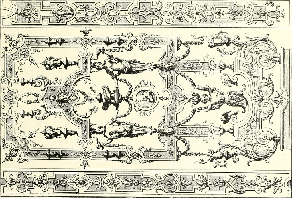 An illustration from An historical guide to French interiors, furniture, decoration, woodwork, & allied arts during the last half of the seventeenth century, the whole of the eighteenth century, and the earlier part of the nineteenth, 1900, leaf 91