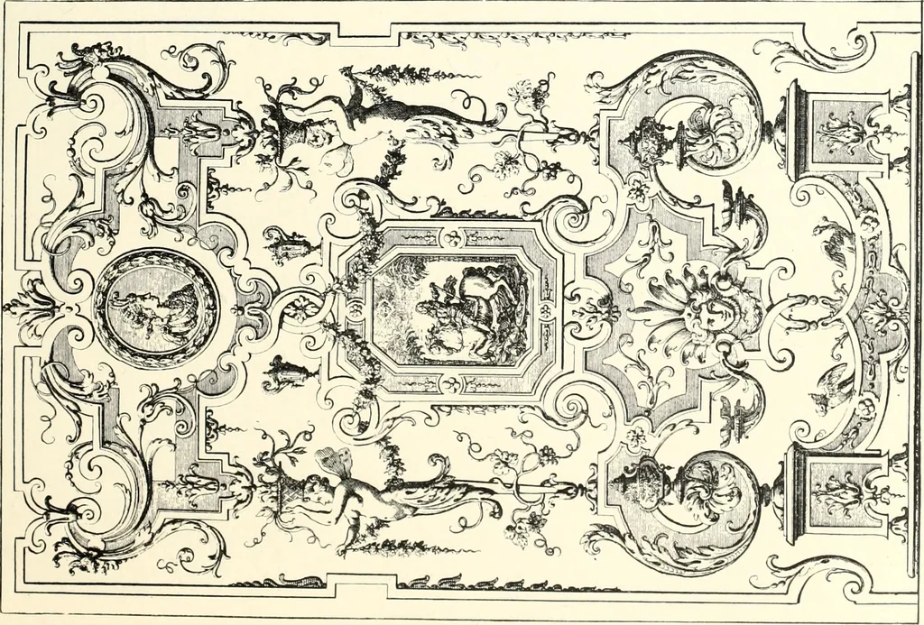 An illustration from An historical guide to French interiors, furniture, decoration, woodwork, & allied arts during the last half of the seventeenth century, the whole of the eighteenth century, and the earlier part of the nineteenth, 1900, leaf 91