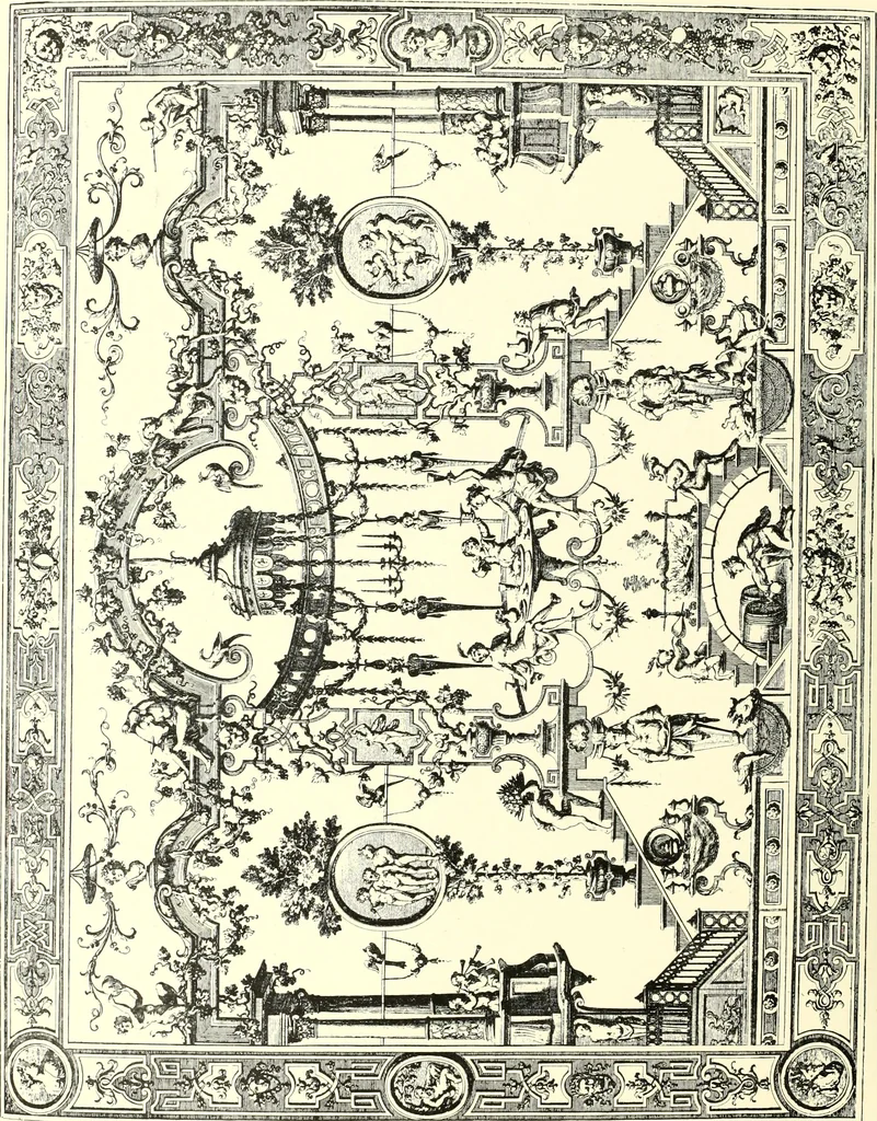 An illustration from An historical guide to French interiors, furniture, decoration, woodwork, & allied arts during the last half of the seventeenth century, the whole of the eighteenth century, and the earlier part of the nineteenth, 1900, leaf 96