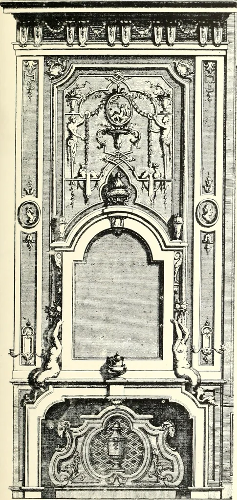 An illustration from An historical guide to French interiors, furniture, decoration, woodwork, & allied arts during the last half of the seventeenth century, the whole of the eighteenth century, and the earlier part of the nineteenth, 1900, leaf 99