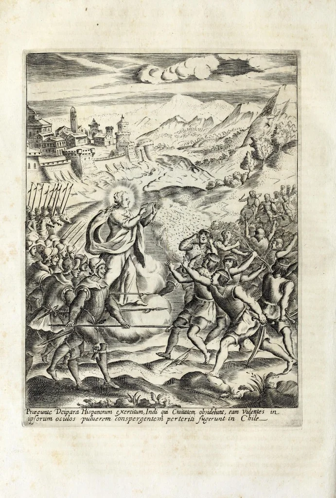 An illustration from Historica relatione del regno di Cile : e delle missioni e ministerij che esercita in quelle la Compagnia di Giesu, 1646, leaf 216