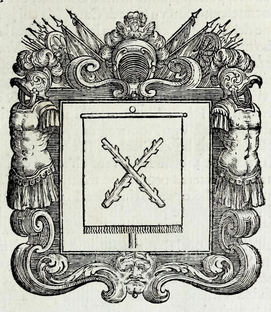 An illustration from Historie cronologiche della vera origine di tutti gl' ordini equestri, e religioni caualleresche, 1672, leaf 351