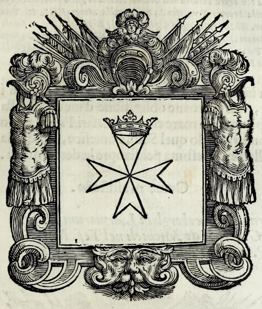 An illustration from Historie cronologiche della vera origine di tutti gl' ordini equestri, e religioni caualleresche, 1672, leaf 371