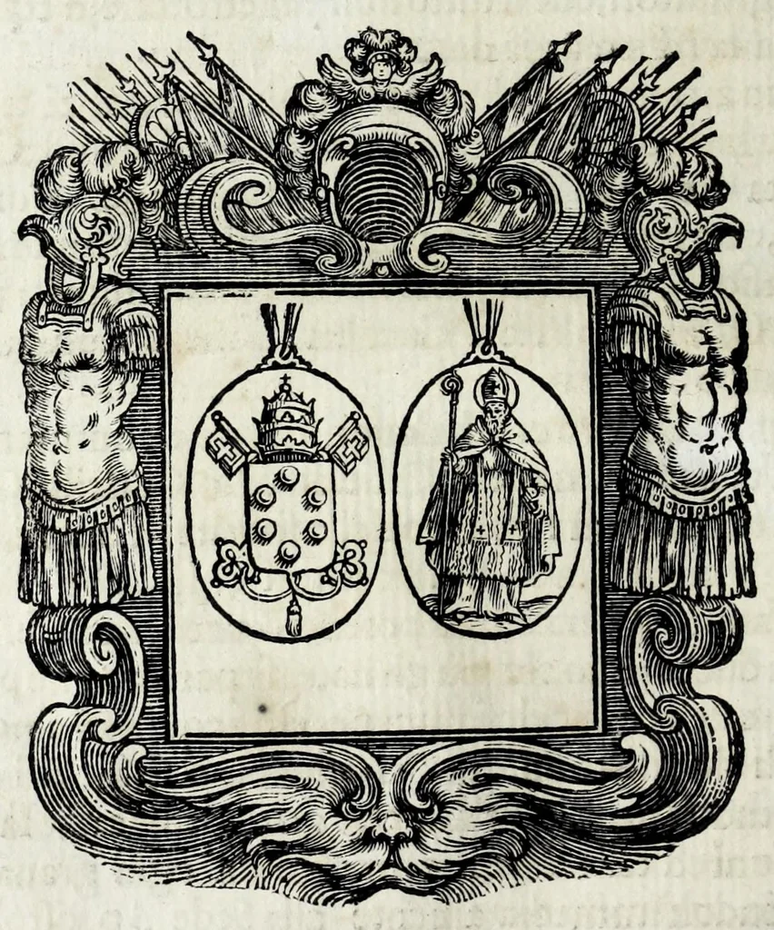 An illustration from Historie cronologiche della vera origine di tutti gl' ordini equestri, e religioni caualleresche, 1672, leaf 376