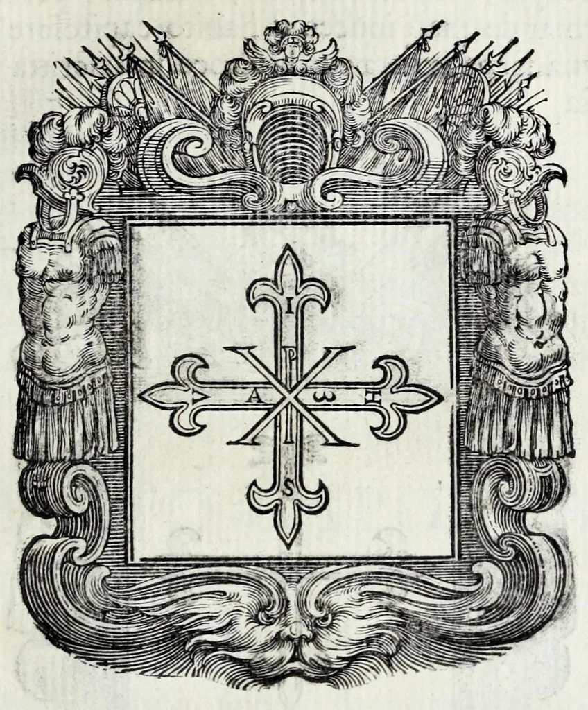 An illustration from Historie cronologiche della vera origine di tutti gl' ordini equestri, e religioni caualleresche, 1672, leaf 43
