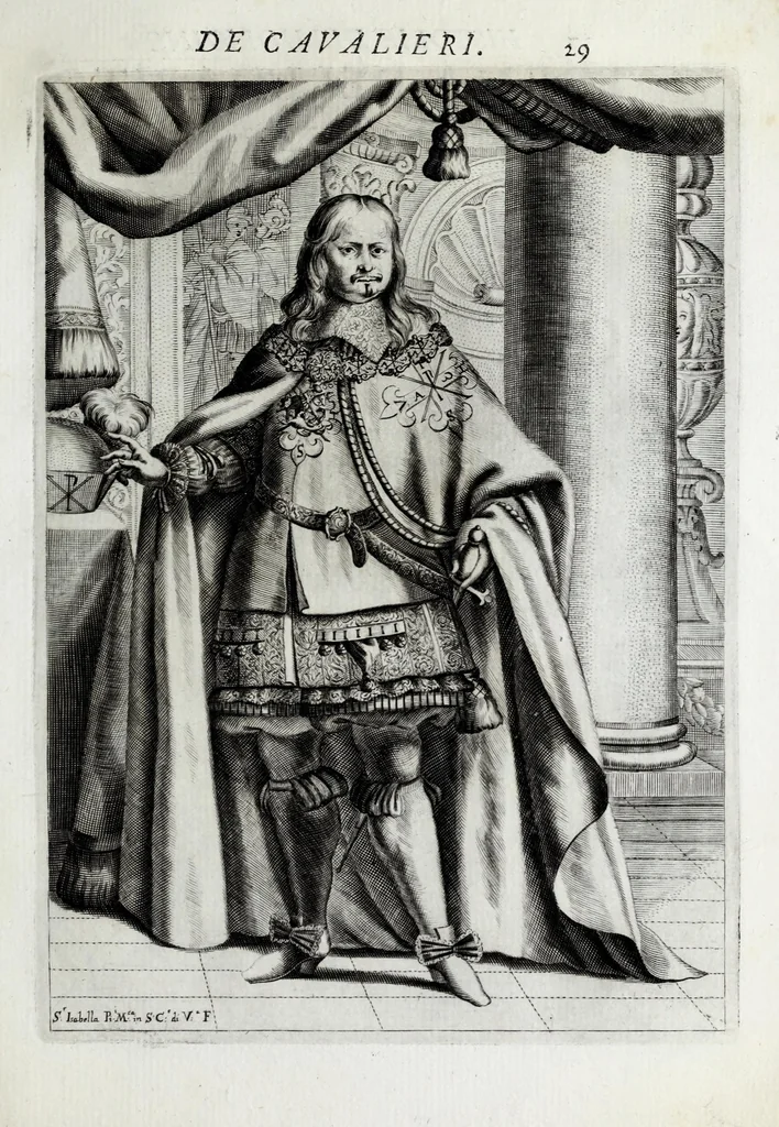 An illustration from Historie cronologiche della vera origine di tutti gl' ordini equestri, e religioni caualleresche, 1672, leaf 49