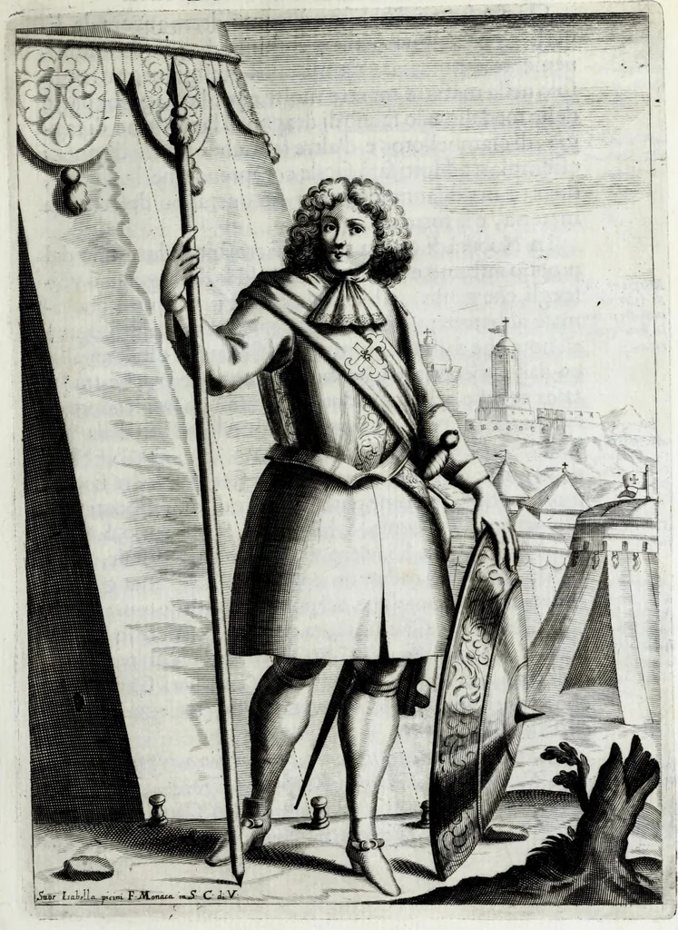 An illustration from Historie cronologiche della vera origine di tutti gl' ordini equestri, e religioni caualleresche, 1672, leaf 53