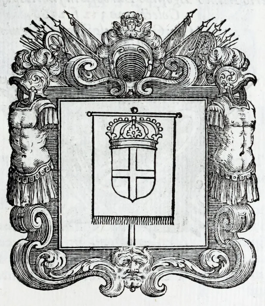 An illustration from Historie cronologiche della vera origine di tutti gl' ordini equestri, e religioni caualleresche, 1672, leaf 87