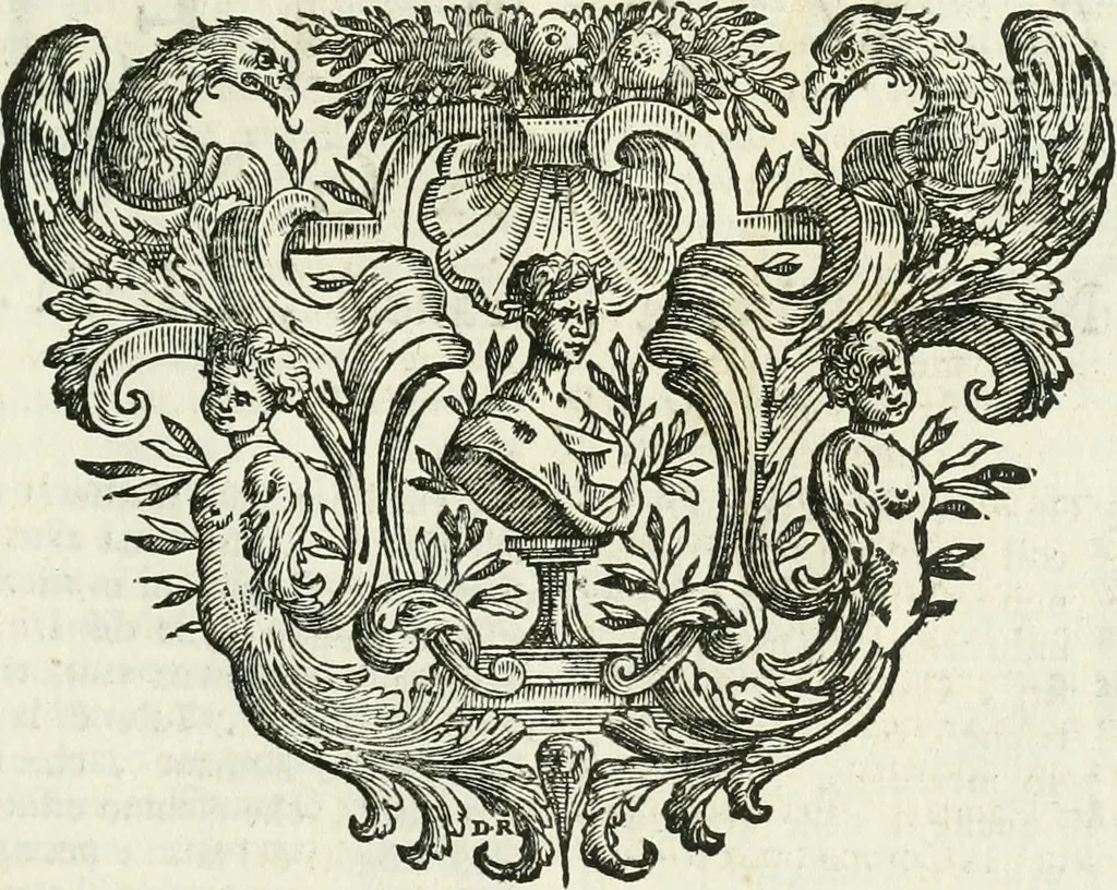 An illustration from Historie cronologiche dell' origine degl' ordini militari e di tutte le religione caualleresche infino ad hora instituite nel mondo : insegne, croci, stendardi, habiti capitolari ò di ceremonia, statuti, e constituzioni di cadaun'ordine : guerre campali e nauali, azioni, fatti celebri, & imprese de caualieri; confederazioni, trattati, paci, & auuenimenti per difesa del Nome Christiano, e propagazione della fede cattolica : serie di tutti i prencipi gran maestri, ordini di dame, e degl' infedeli &c. con le loro diuise, 1692, leaf 174