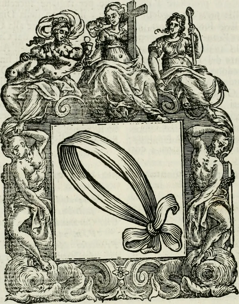 An illustration from Historie cronologiche dell' origine degl' ordini militari e di tutte le religione caualleresche infino ad hora instituite nel mondo : insegne, croci, stendardi, habiti capitolari ò di ceremonia, statuti, e constituzioni di cadaun'ordine : guerre campali e nauali, azioni, fatti celebri, & imprese de caualieri; confederazioni, trattati, paci, & auuenimenti per difesa del Nome Christiano, e propagazione della fede cattolica : serie di tutti i prencipi gran maestri, ordini di dame, e degl' infedeli &c. con le loro diuise, 1692, leaf 175