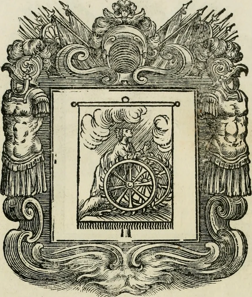 An illustration from Historie cronologiche dell' origine degl' ordini militari e di tutte le religione caualleresche infino ad hora instituite nel mondo : insegne, croci, stendardi, habiti capitolari ò di ceremonia, statuti, e constituzioni di cadaun'ordine : guerre campali e nauali, azioni, fatti celebri, & imprese de caualieri; confederazioni, trattati, paci, & auuenimenti per difesa del Nome Christiano, e propagazione della fede cattolica : serie di tutti i prencipi gran maestri, ordini di dame, e degl' infedeli &c. con le loro diuise, 1692, leaf 217