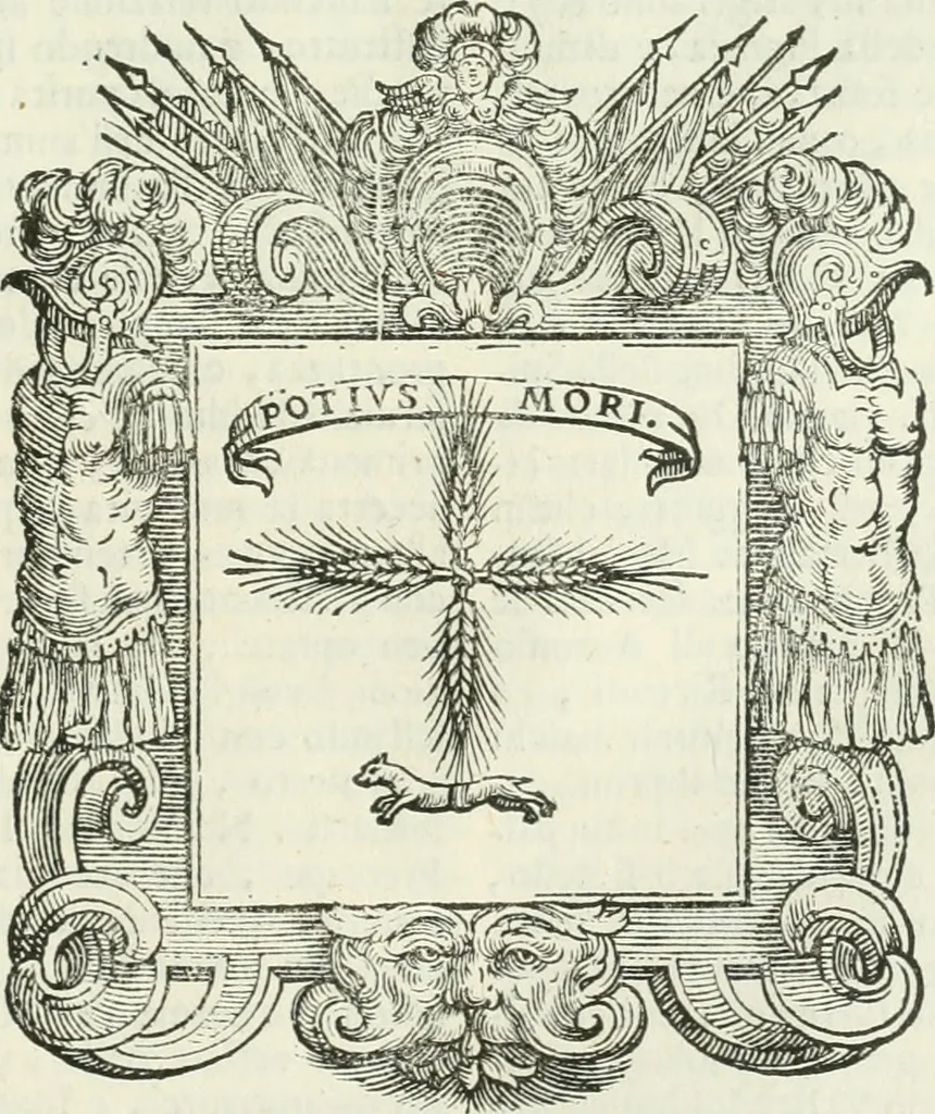 An illustration from Historie cronologiche dell' origine degl' ordini militari e di tutte le religione caualleresche infino ad hora instituite nel mondo : insegne, croci, stendardi, habiti capitolari ò di ceremonia, statuti, e constituzioni di cadaun'ordine : guerre campali e nauali, azioni, fatti celebri, & imprese de caualieri; confederazioni, trattati, paci, & auuenimenti per difesa del Nome Christiano, e propagazione della fede cattolica : serie di tutti i prencipi gran maestri, ordini di dame, e degl' infedeli &c. con le loro diuise, 1692, leaf 330