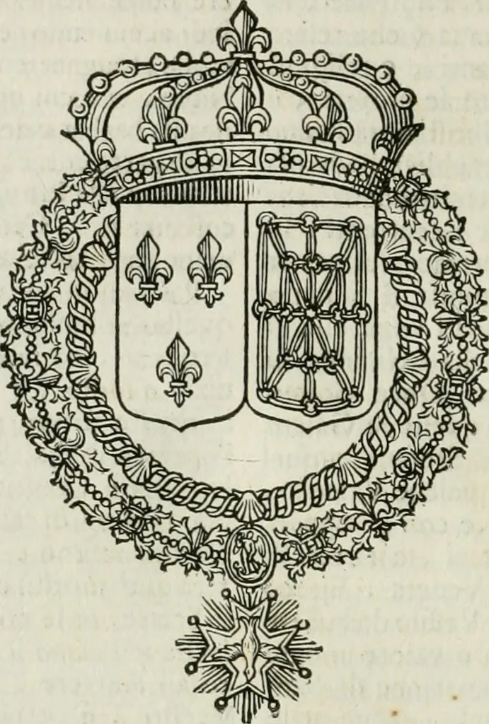 An illustration from Historie cronologiche dell' origine degl' ordini militari e di tutte le religione caualleresche infino ad hora instituite nel mondo : insegne, croci, stendardi, habiti capitolari ò di ceremonia, statuti, e constituzioni di cadaun'ordine : guerre campali e nauali, azioni, fatti celebri, & imprese de caualieri; confederazioni, trattati, paci, & auuenimenti per difesa del Nome Christiano, e propagazione della fede cattolica : serie di tutti i prencipi gran maestri, ordini di dame, e degl' infedeli &c. con le loro diuise, 1692, leaf 381