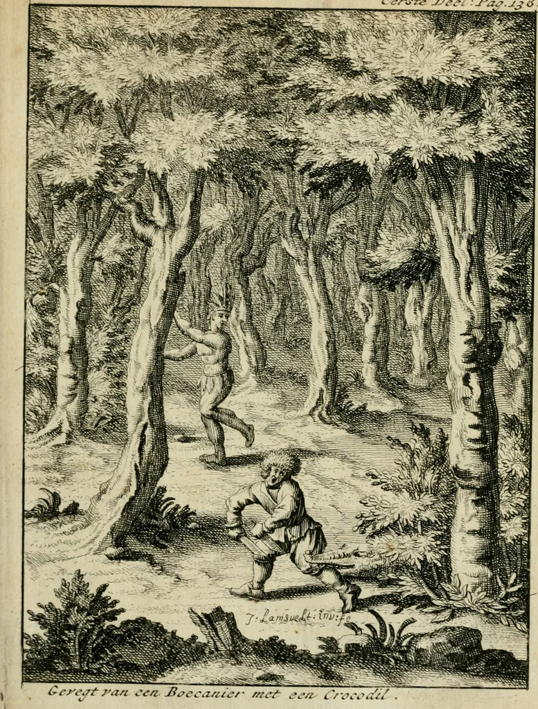 An illustration from Historie der boecaniers, of vrybuyters van America : van haar eerste beginzelen tot deze tegenwoordige tyd toe : met figuuren., 1700, leaf 158