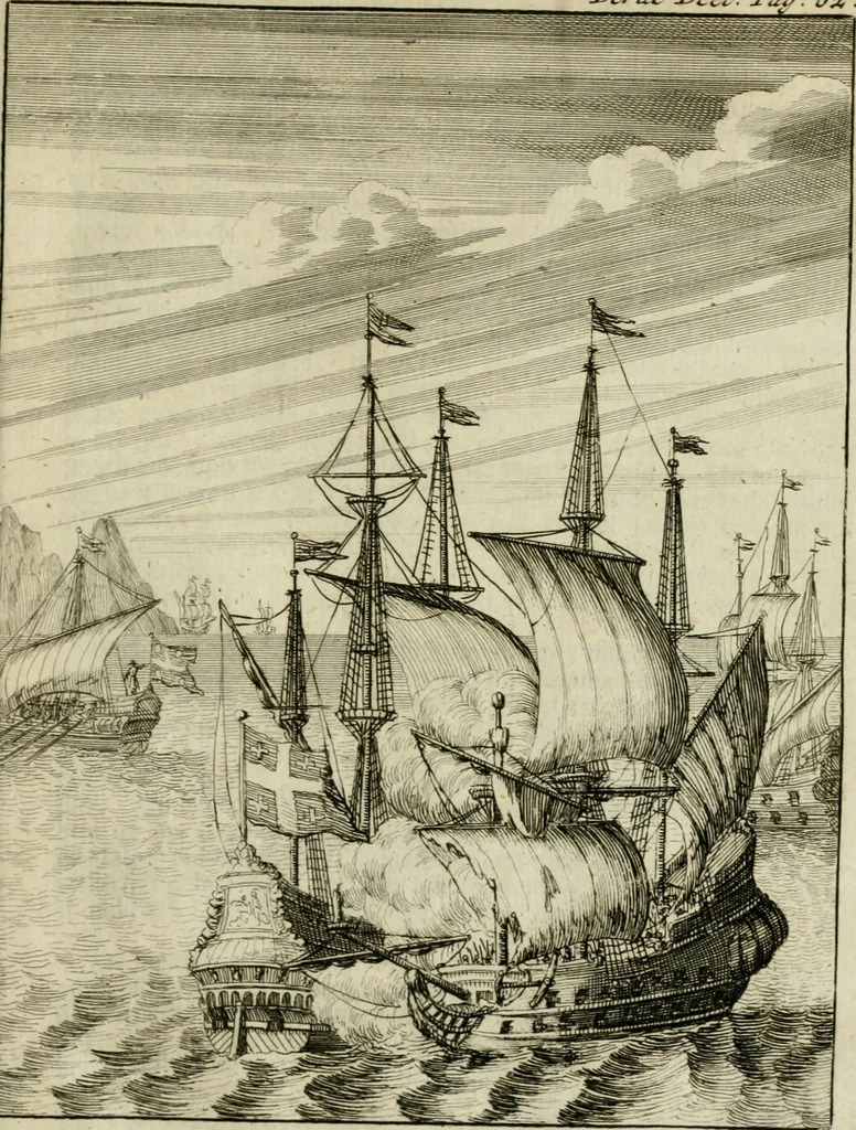 An illustration from Historie der boecaniers, of vrybuyters van America : van haar eerste beginzelen tot deze tegenwoordige tyd toe : met figuuren., 1700, leaf 306