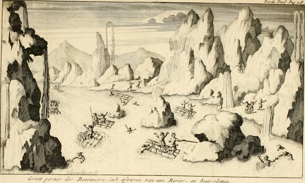 An illustration from Historie der boecaniers, of vrybuyters van America : van haar eerste beginzelen tot deze tegenwoordige tyd toe : met figuuren., 1700, leaf 363