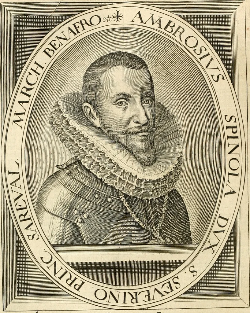 An illustration from Historie der Nieder-landscher ende haerder Naburen oorlogen : ende geschiedenissen tot den iare MVICXII, nu de laestemael bij hem voor syme todtmerckelijck verbetert en in, XXXII boecken voltzocken is mede' hier by gevoegt des autheurs leven [by Simeon Ruytinck] verryckt benessens de Land-Caerte met by na hondert correcte Conterfeijtsels vande voor treflijcste Personagien in dese Historie verhaelt. Alle cierlijck na d'leven ghedaen ende in Coperen platen gesteken ; gedruckt int Yaer ons Heeren MDCXXXVI, 1636, leaf 1049