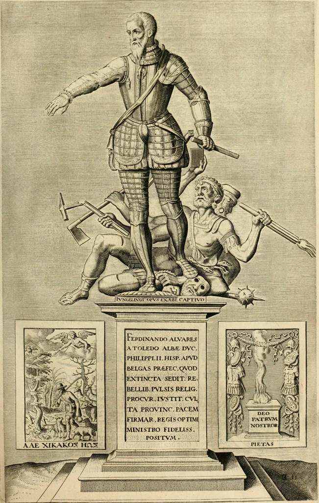 An illustration from Historie der Nieder-landscher ende haerder Naburen oorlogen : ende geschiedenissen tot den iare MVICXII, nu de laestemael bij hem voor syme todtmerckelijck verbetert en in, XXXII boecken voltzocken is mede' hier by gevoegt des autheurs leven [by Simeon Ruytinck] verryckt benessens de Land-Caerte met by na hondert correcte Conterfeijtsels vande voor treflijcste Personagien in dese Historie verhaelt. Alle cierlijck na d'leven ghedaen ende in Coperen platen gesteken ; gedruckt int Yaer ons Heeren MDCXXXVI, 1636, leaf 160