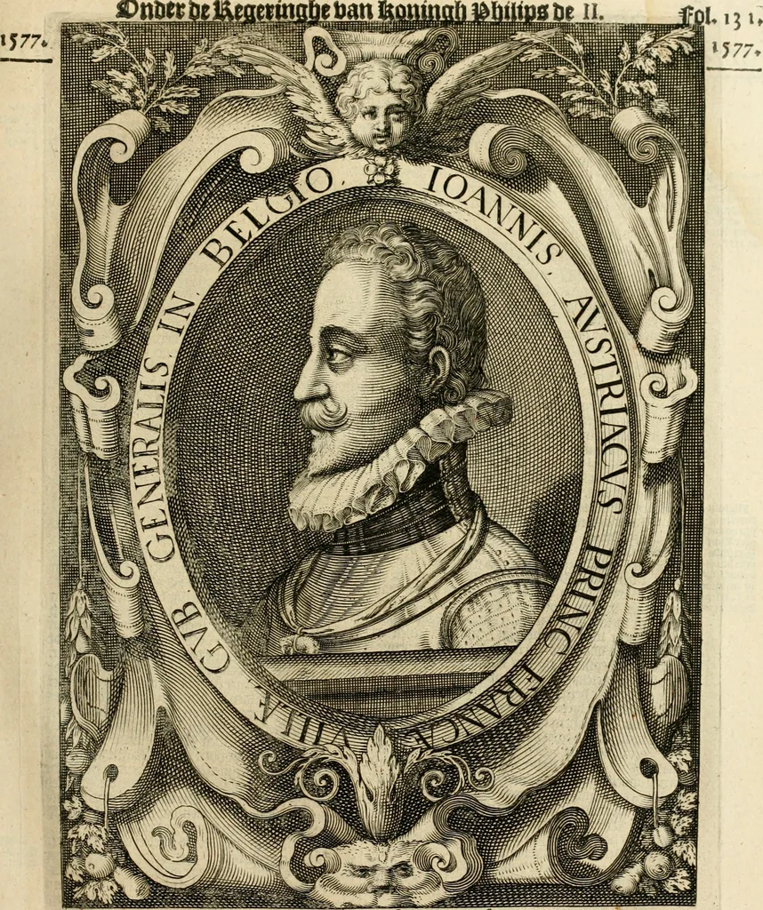 An illustration from Historie der Nieder-landscher ende haerder Naburen oorlogen : ende geschiedenissen tot den iare MVICXII, nu de laestemael bij hem voor syme todtmerckelijck verbetert en in, XXXII boecken voltzocken is mede' hier by gevoegt des autheurs leven [by Simeon Ruytinck] verryckt benessens de Land-Caerte met by na hondert correcte Conterfeijtsels vande voor treflijcste Personagien in dese Historie verhaelt. Alle cierlijck na d'leven ghedaen ende in Coperen platen gesteken ; gedruckt int Yaer ons Heeren MDCXXXVI, 1636, leaf 288