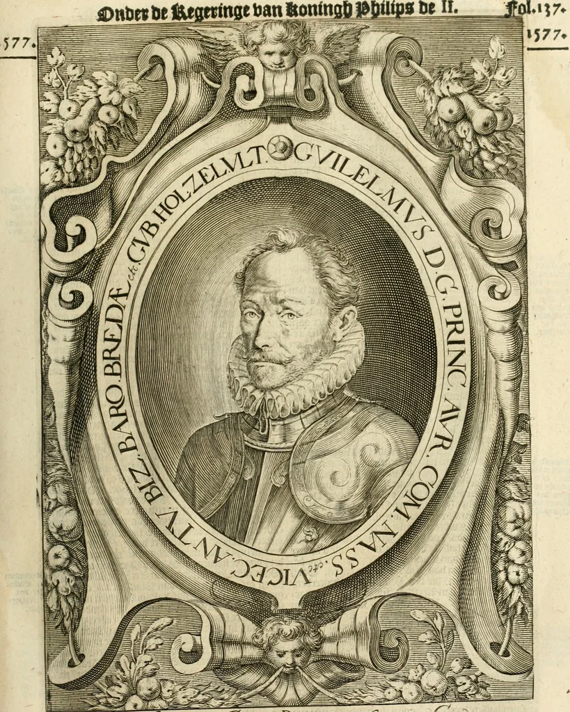 An illustration from Historie der Nieder-landscher ende haerder Naburen oorlogen : ende geschiedenissen tot den iare MVICXII, nu de laestemael bij hem voor syme todtmerckelijck verbetert en in, XXXII boecken voltzocken is mede' hier by gevoegt des autheurs leven [by Simeon Ruytinck] verryckt benessens de Land-Caerte met by na hondert correcte Conterfeijtsels vande voor treflijcste Personagien in dese Historie verhaelt. Alle cierlijck na d'leven ghedaen ende in Coperen platen gesteken ; gedruckt int Yaer ons Heeren MDCXXXVI, 1636, leaf 300