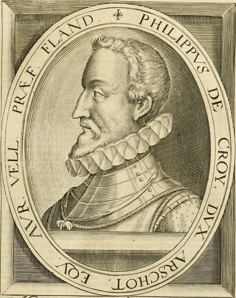 An illustration from Historie der Nieder-landscher ende haerder Naburen oorlogen : ende geschiedenissen tot den iare MVICXII, nu de laestemael bij hem voor syme todtmerckelijck verbetert en in, XXXII boecken voltzocken is mede' hier by gevoegt des autheurs leven [by Simeon Ruytinck] verryckt benessens de Land-Caerte met by na hondert correcte Conterfeijtsels vande voor treflijcste Personagien in dese Historie verhaelt. Alle cierlijck na d'leven ghedaen ende in Coperen platen gesteken ; gedruckt int Yaer ons Heeren MDCXXXVI, 1636, leaf 302